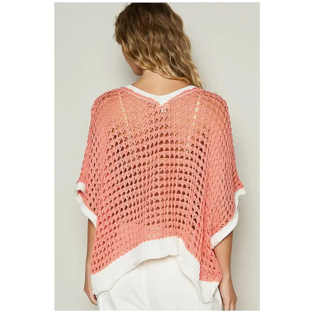 POL Flower Open Knit Crochet Sweater Daisy orange sz S - Picture 2 of 14